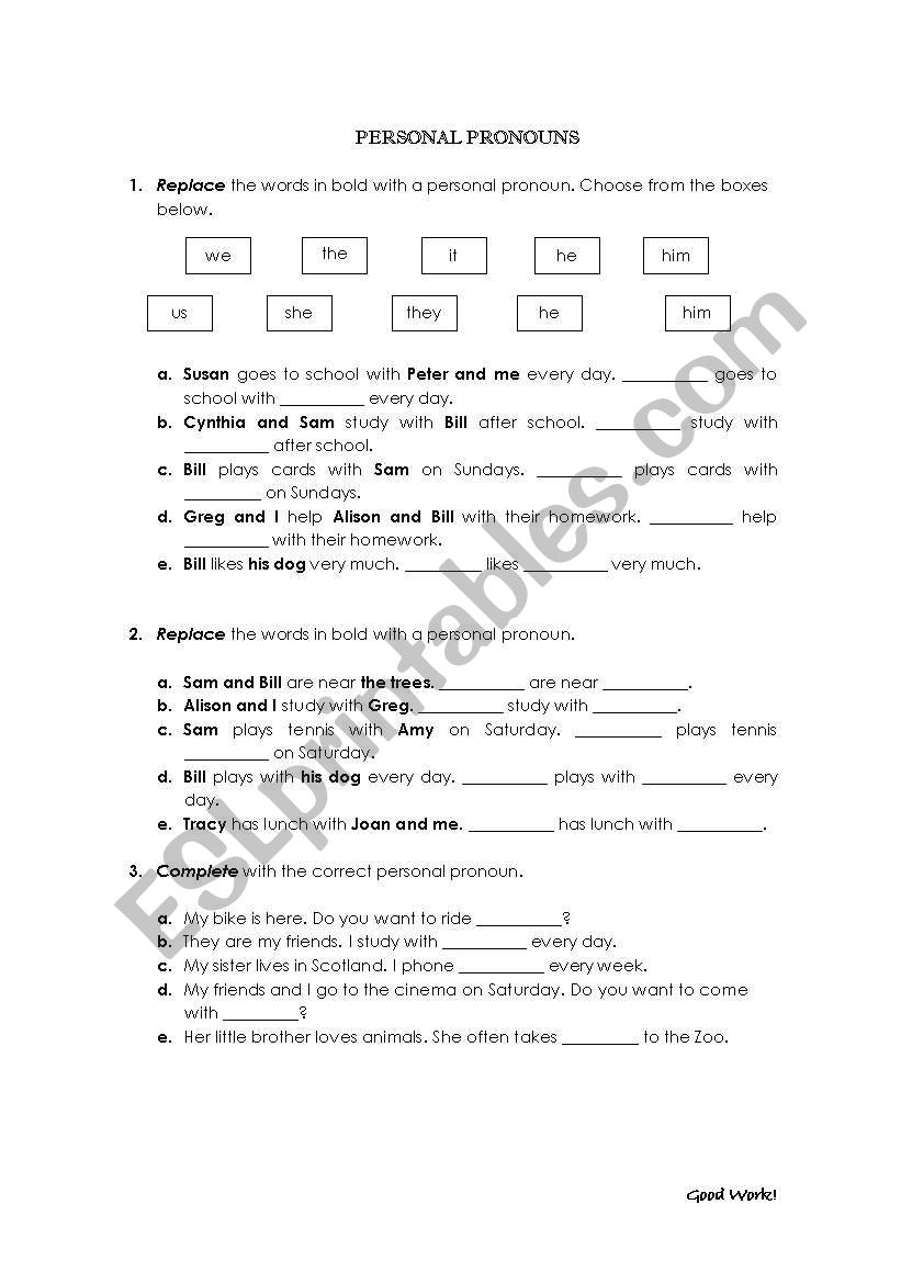 Personal Pronouns worksheet