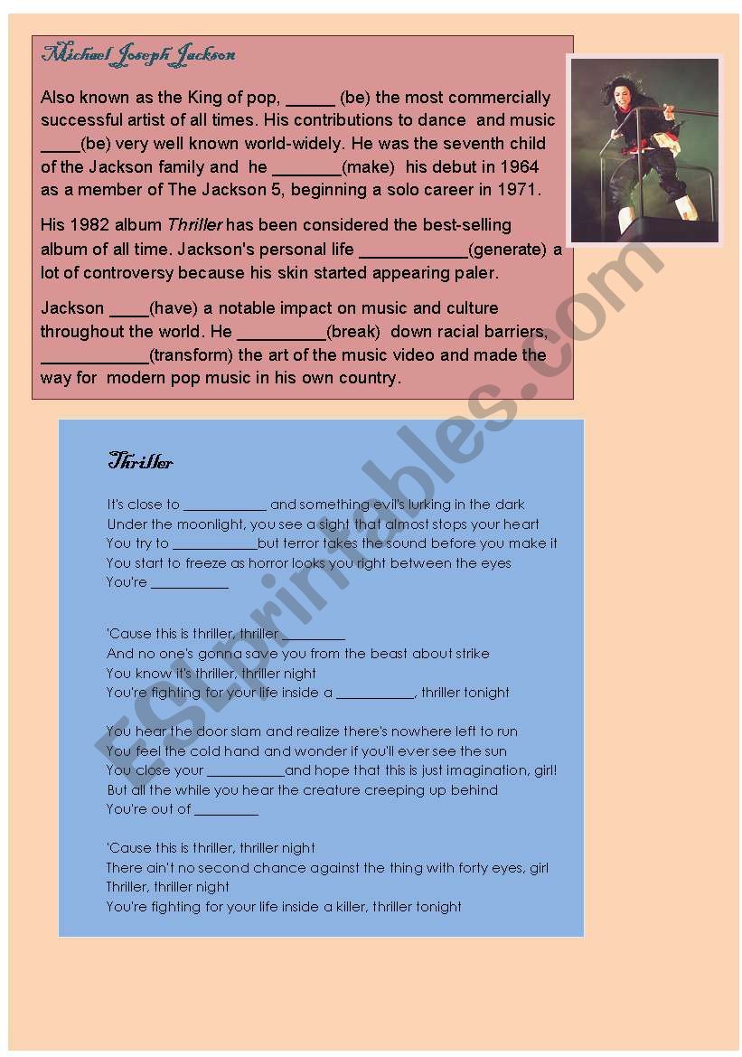 Michael Jackson worksheet