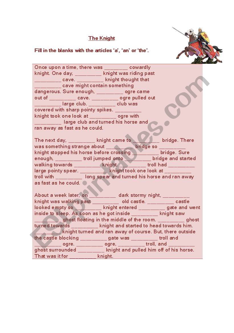 THE KNIGHT worksheet