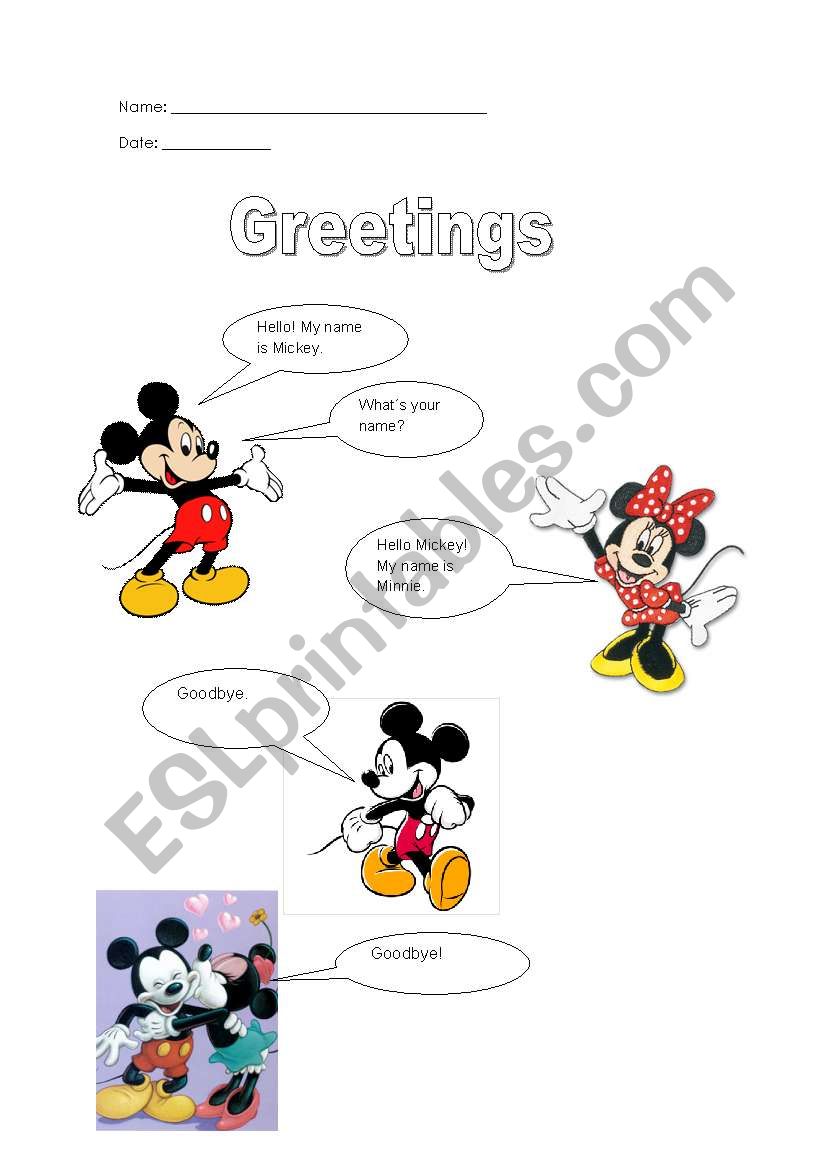 Mickey and Minnie greets you worksheet