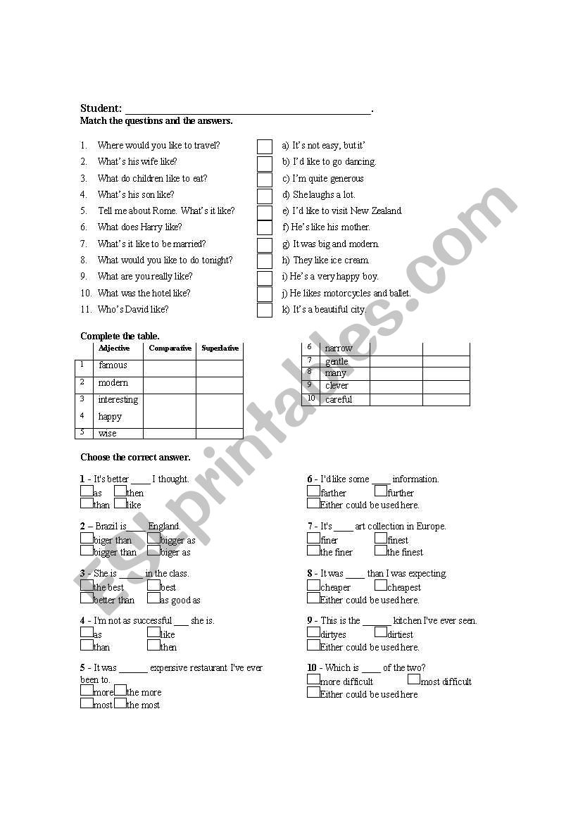 comparatives and superlatives worksheet