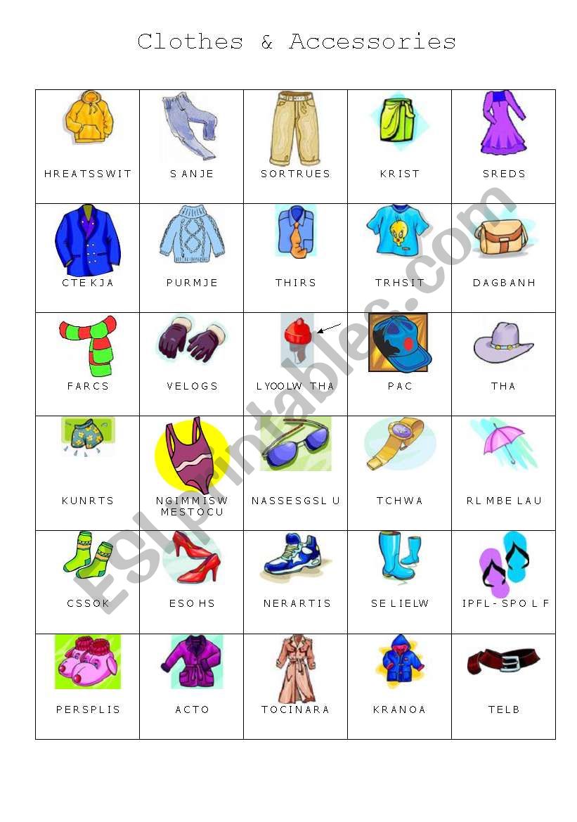 clothes worksheet