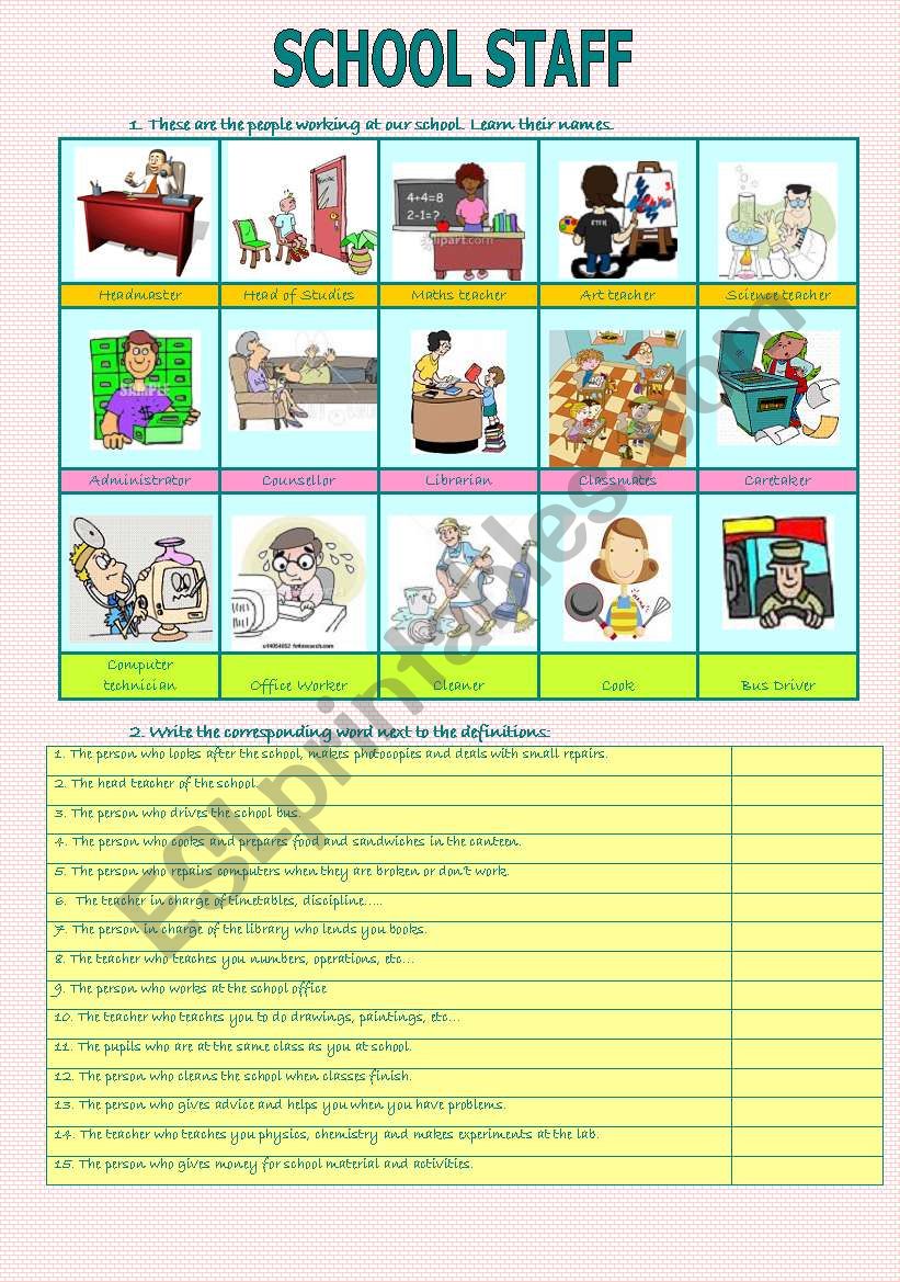 School Staff (3 pages- Key included)