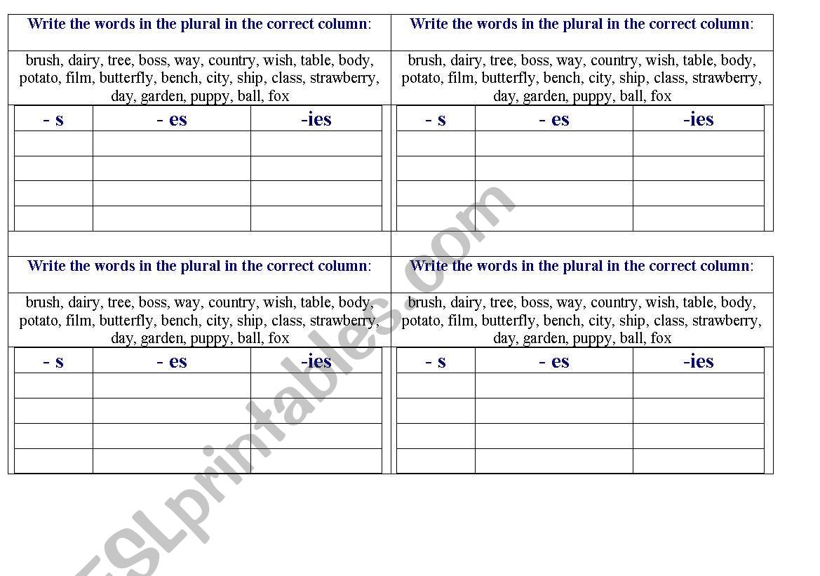 Plurals worksheet