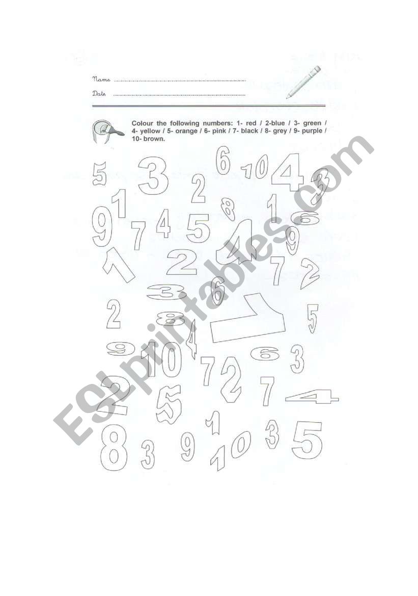 Colour the numbers worksheet