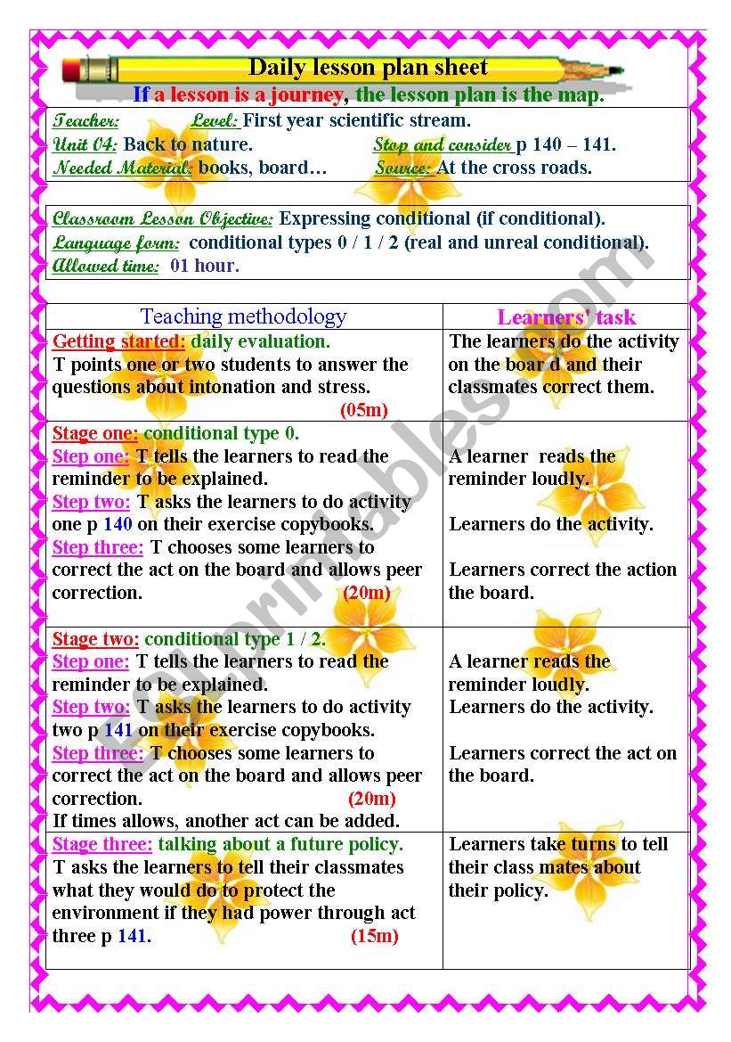 daily unit plan worksheet