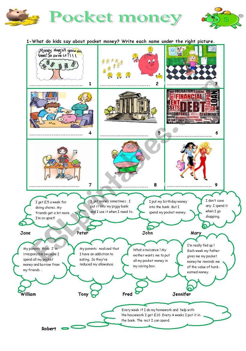 Pocket money worksheet