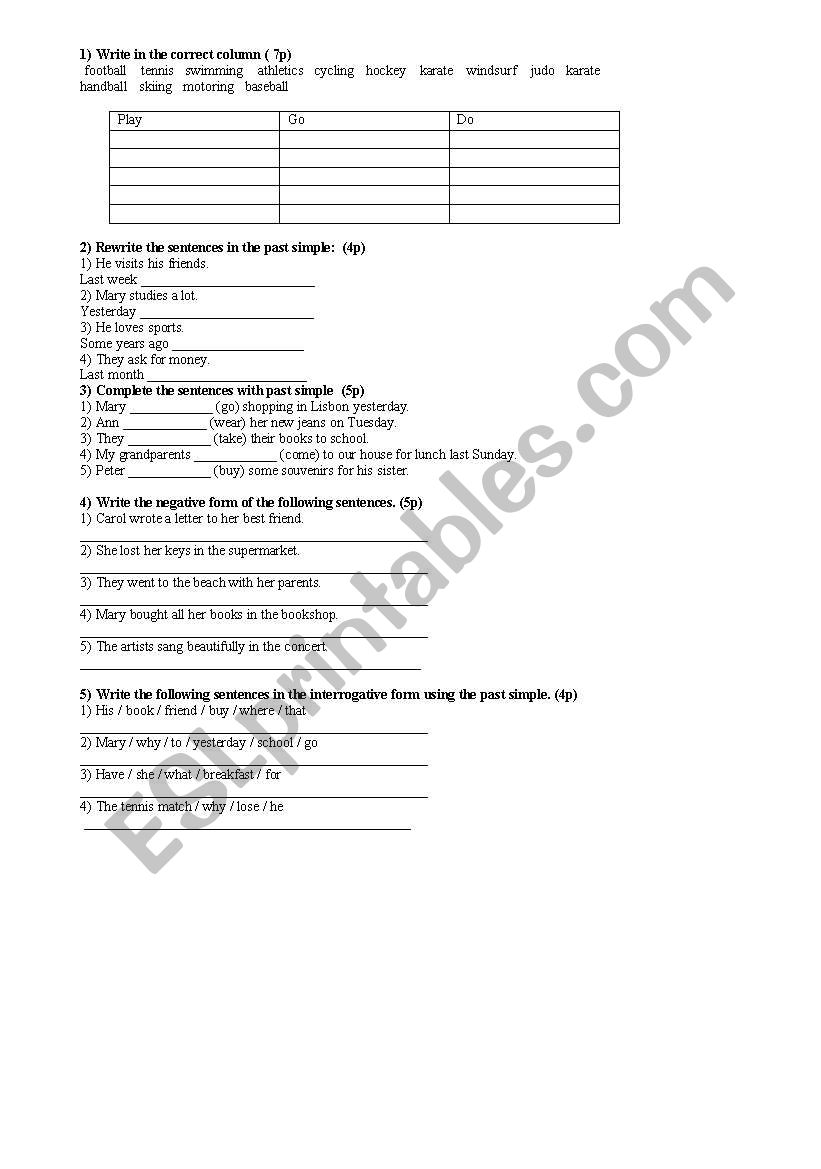 past simple worksheet