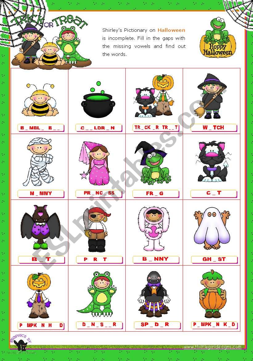 Halloween Set (2)  - Completing the Pictionary with the missing vowels