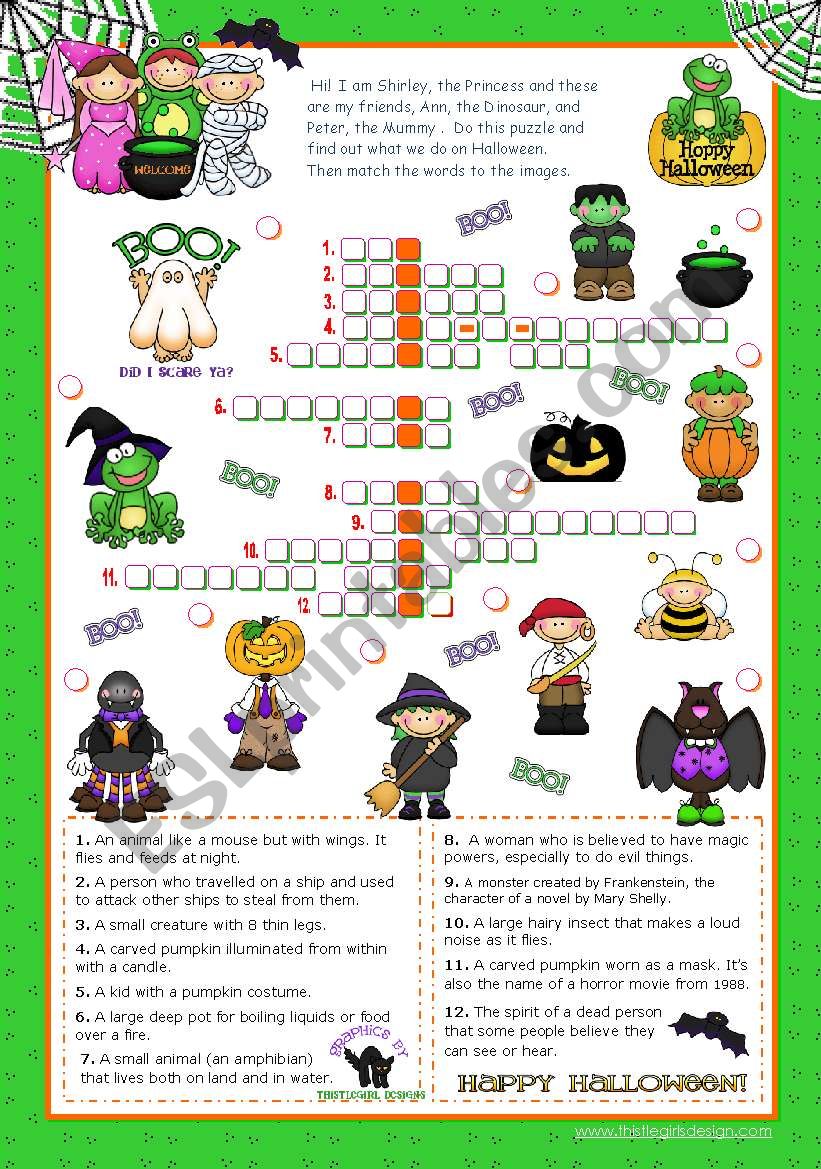 Halloween Set (3)  - Crossword Puzzle for Upper Elementary and Lower Intermediate Students.