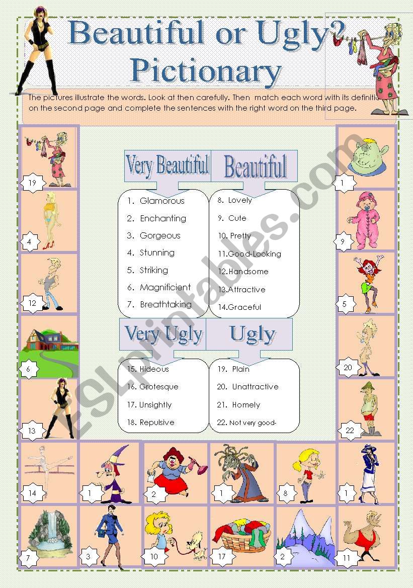 Beautiful or Ugly? Vocabulary Activator Pictionary  Nr 1+ Exercises with Key - 4 Pages