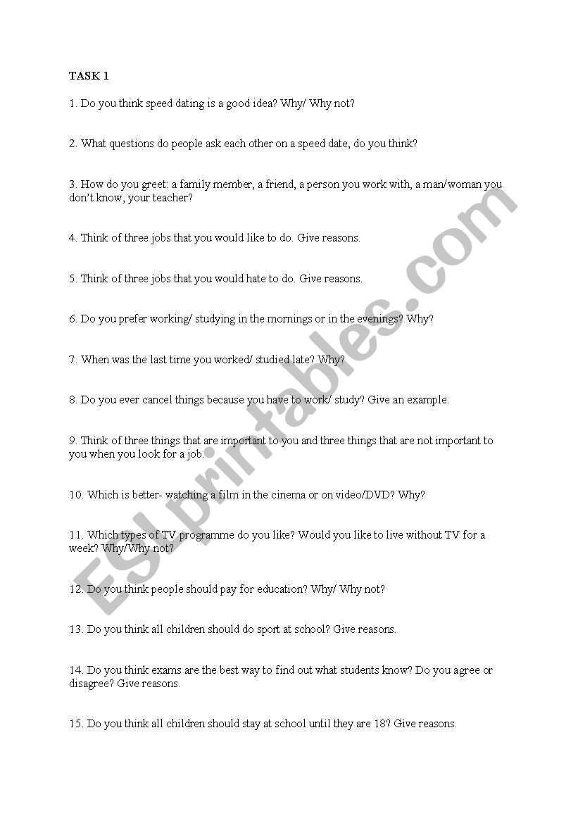 speaking activity worksheet