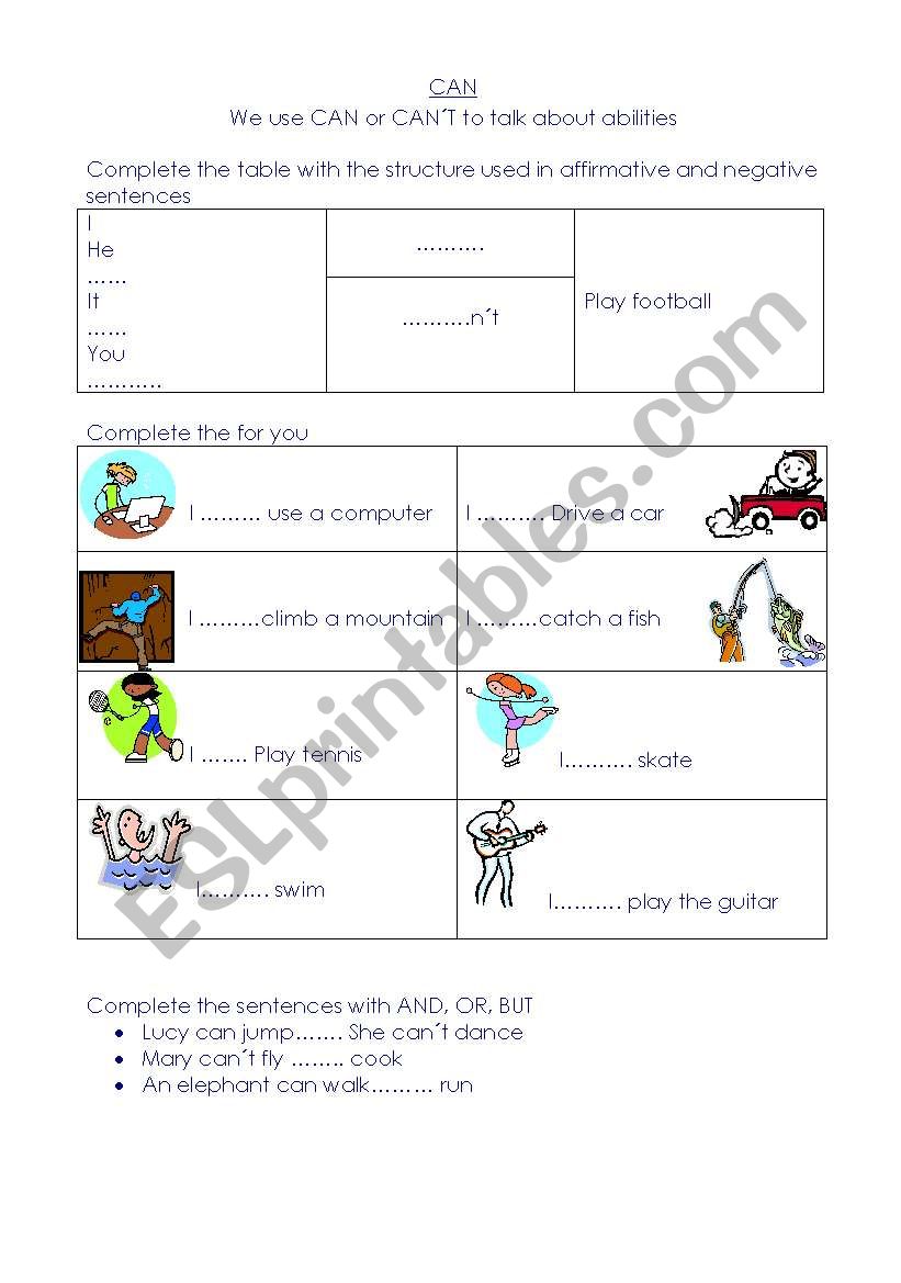 Activities with CAN worksheet