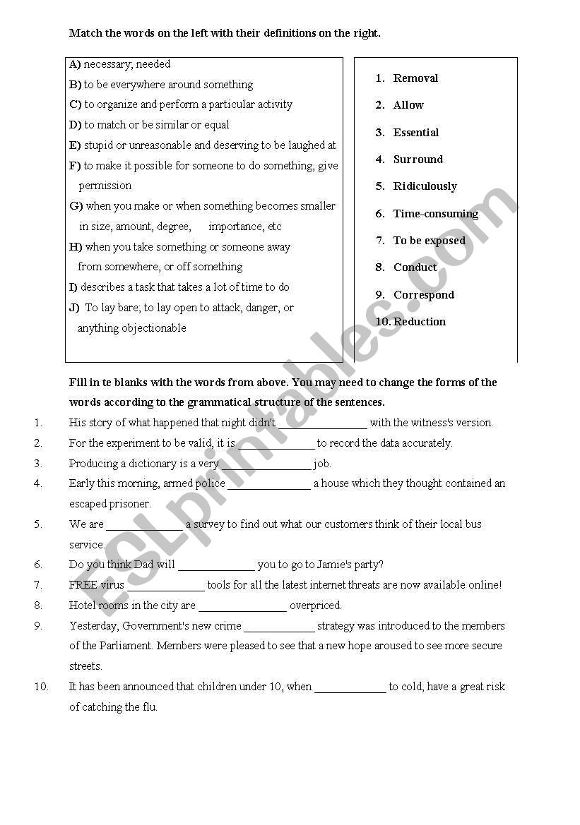 intermediate level vocab worksheet