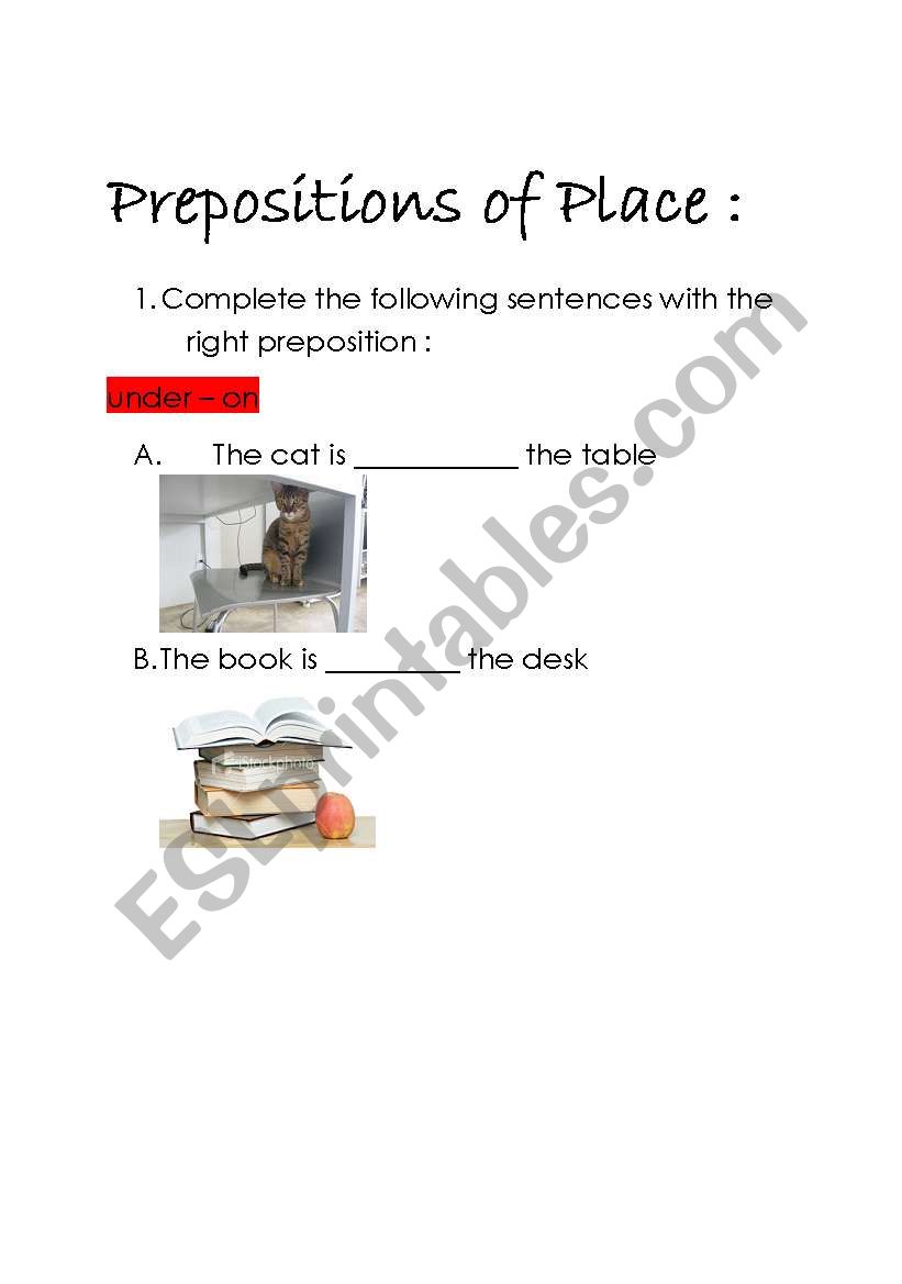 Prepositons of Place  worksheet