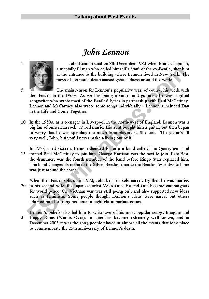 John Lennon worksheet