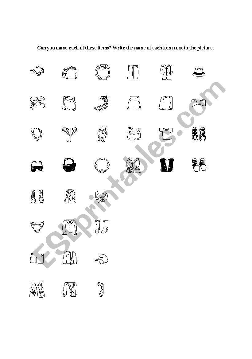 Clothing worksheet