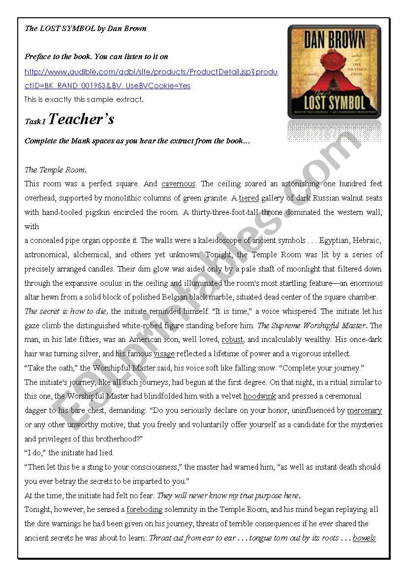 Lost Symbol by Dan Brown Teacher key