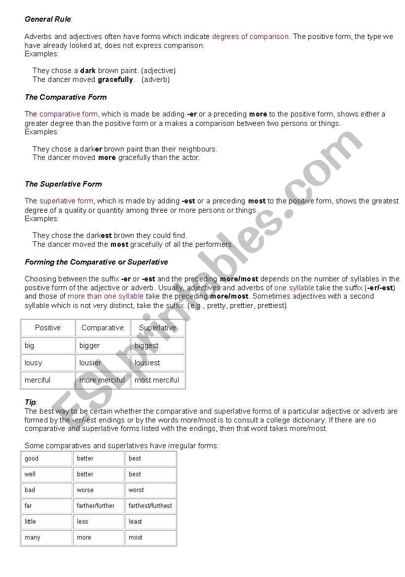 Comparative and superlative worksheet