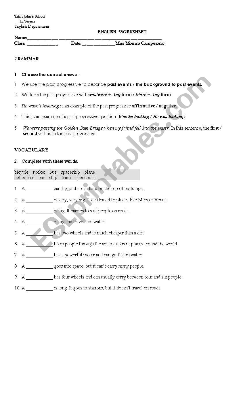 past continuous and its rules worksheet