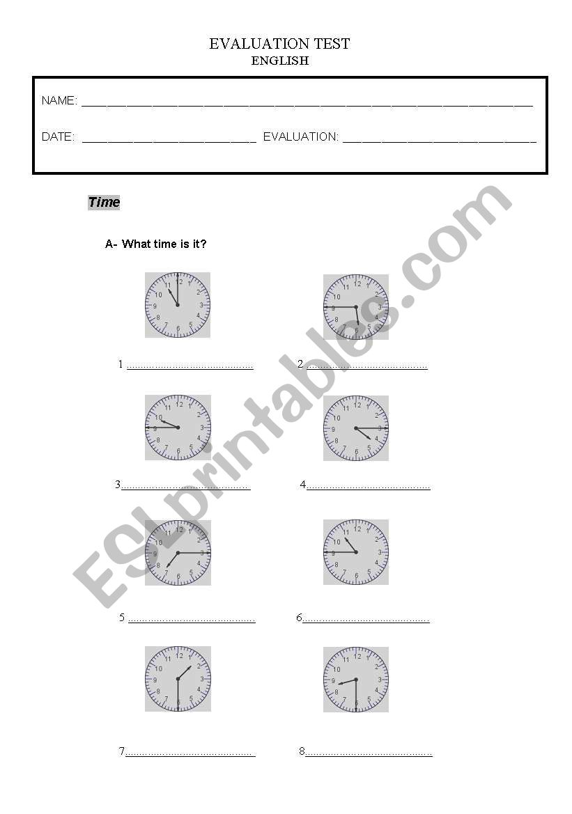 English test - time, present simple, past simple, adverbs of frequency - 5 pages