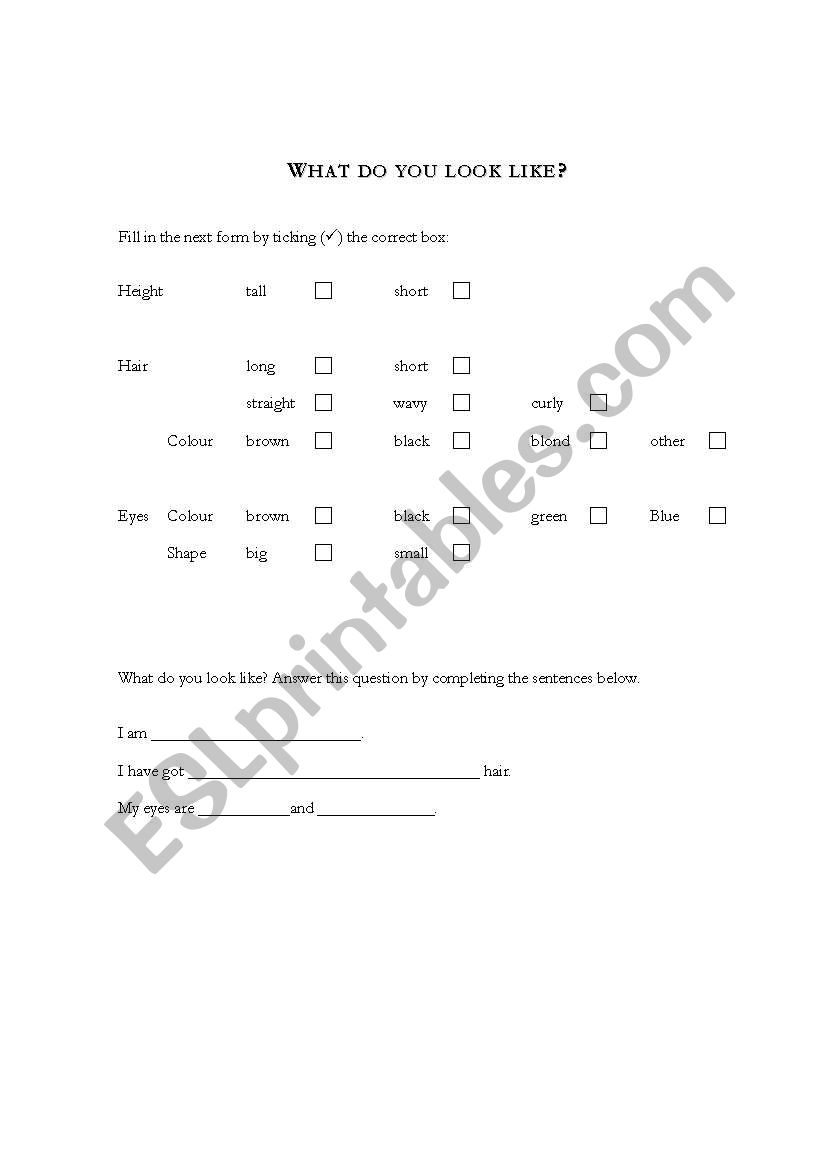 Personal Appearance worksheet