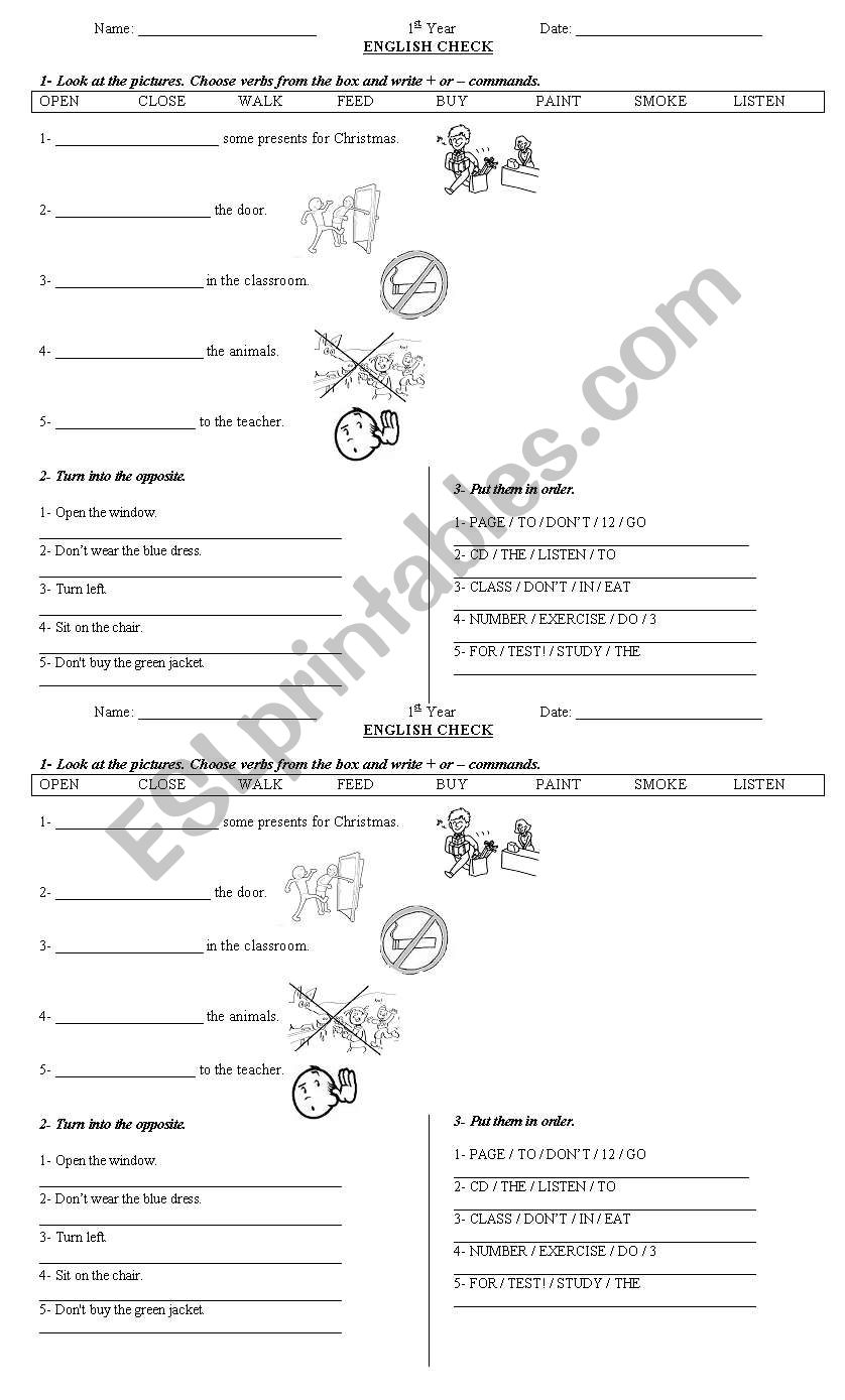 Imperatives test worksheet