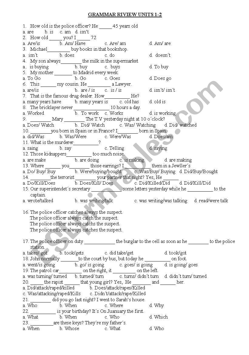 present tenses Vs past ones worksheet