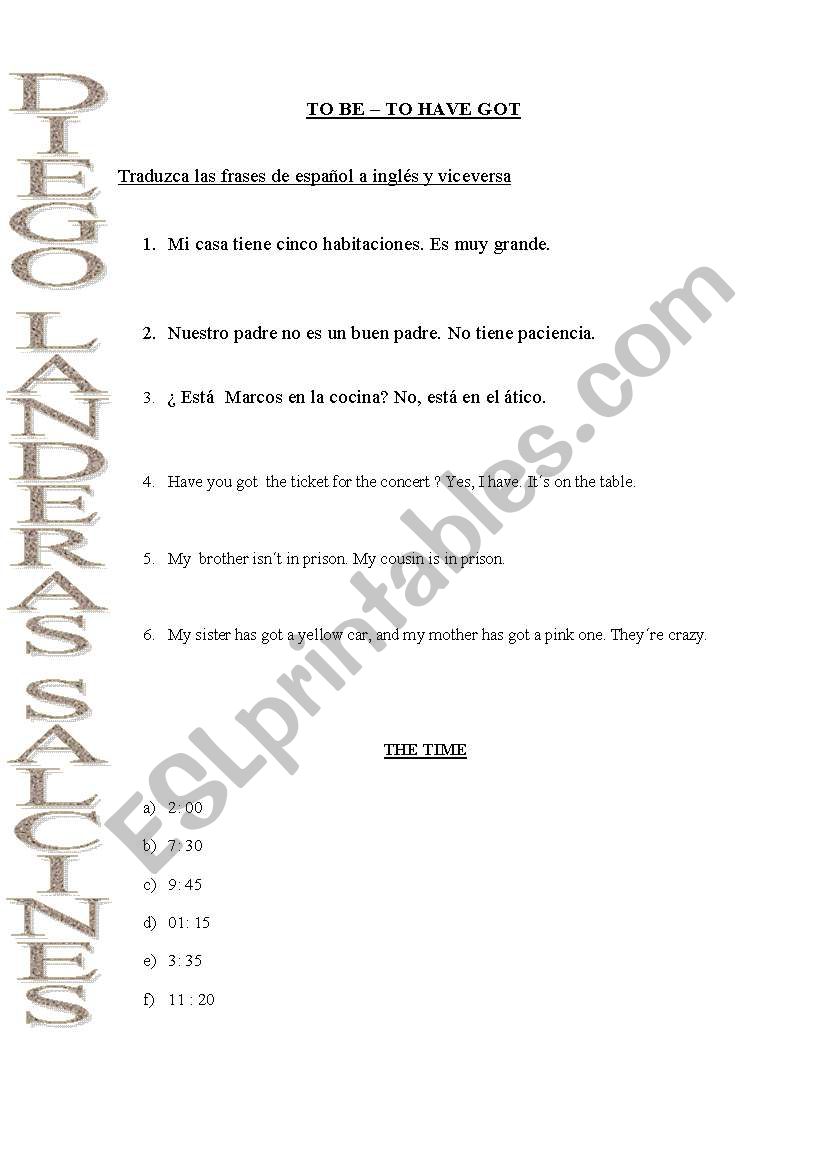 To Be To have got exercises worksheet
