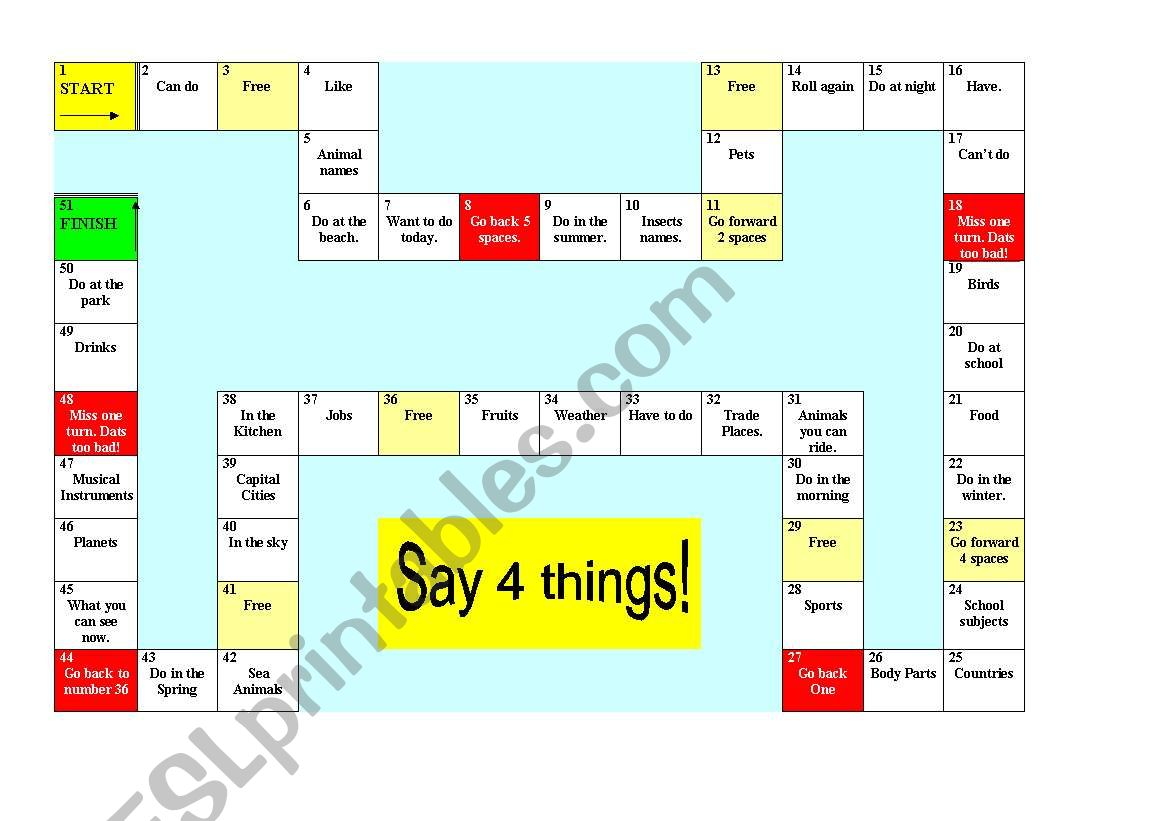 say 4 four things worksheet