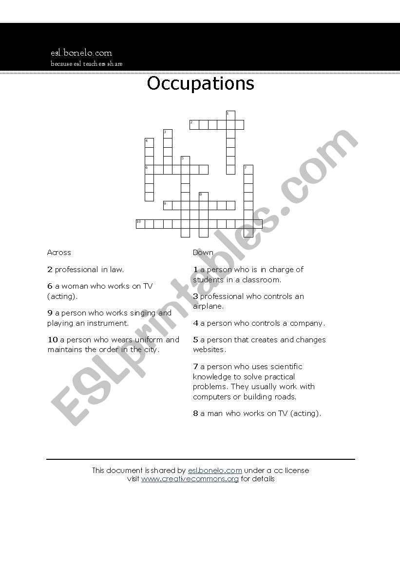 Occupations worksheet