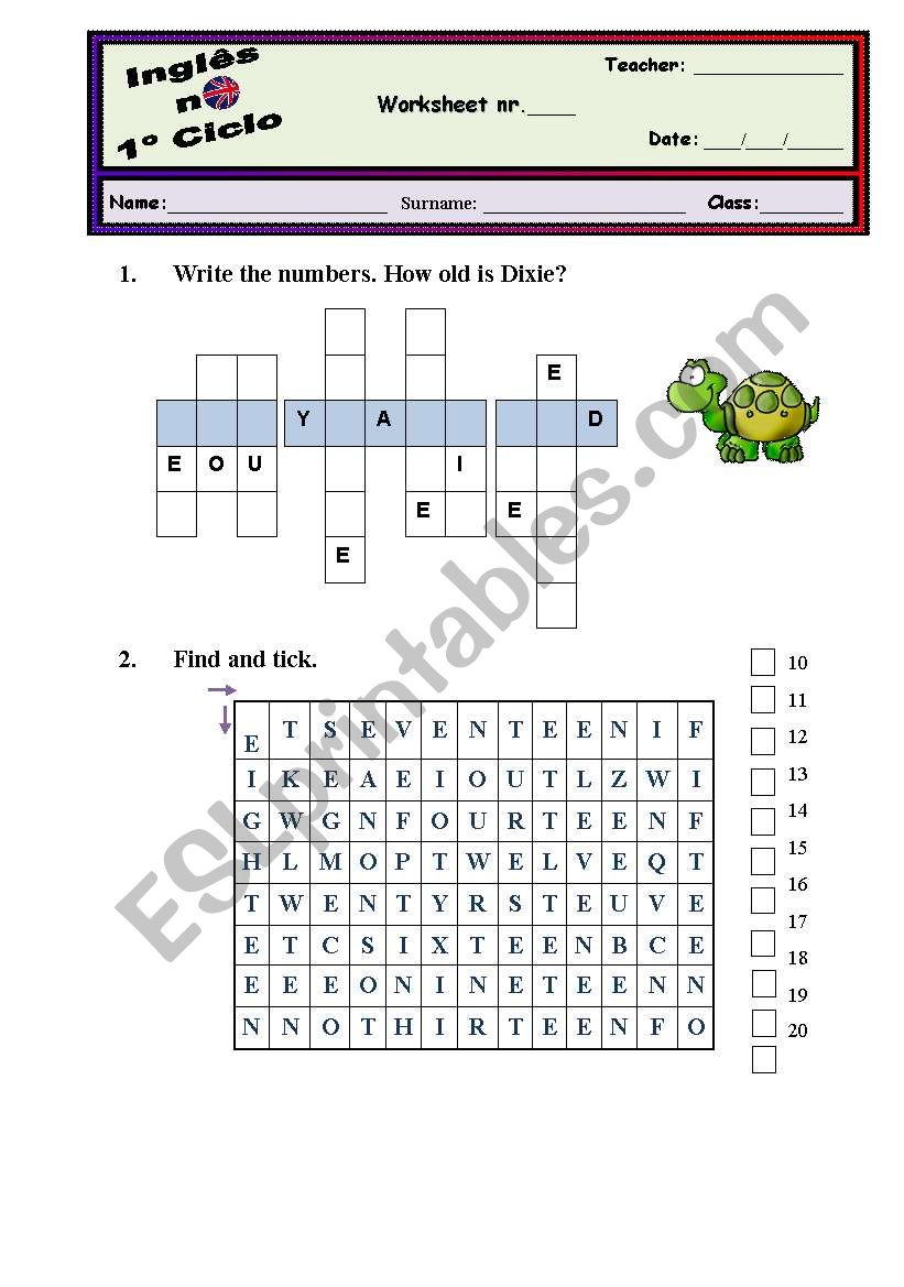 Numbers worksheet