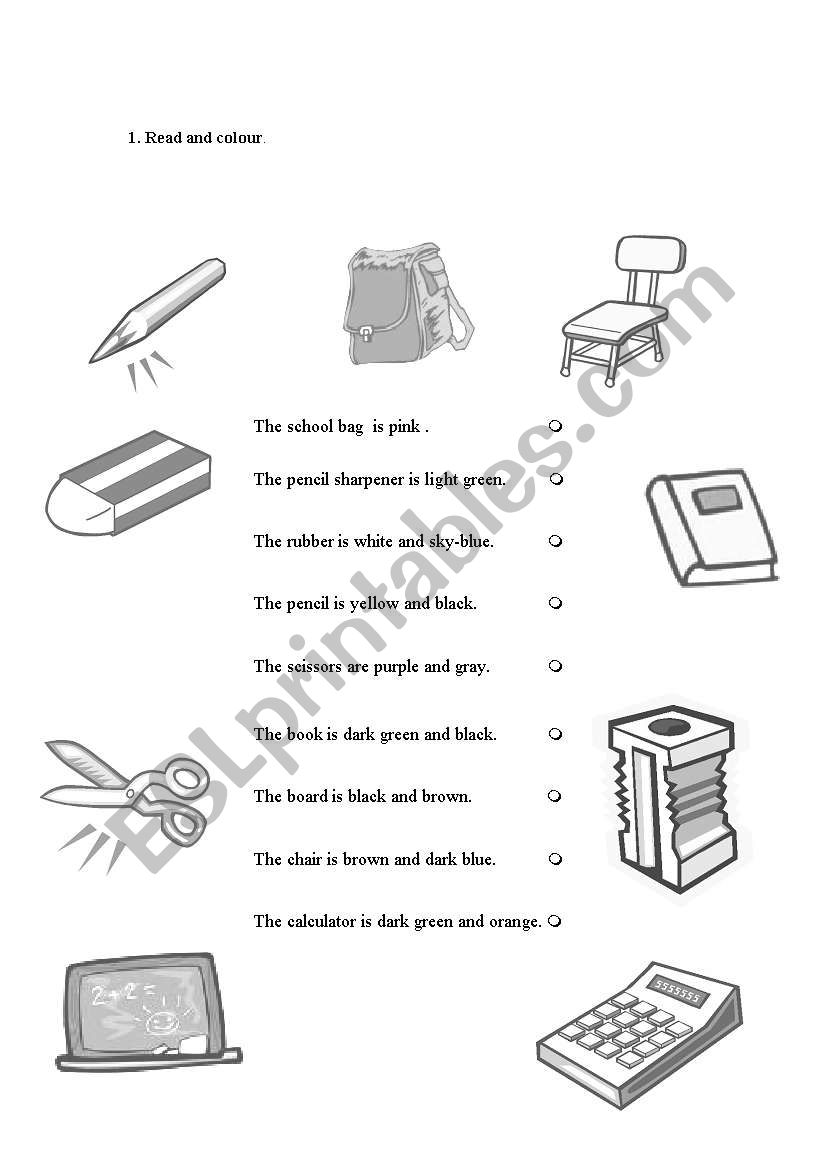 Classroom and colours worksheet