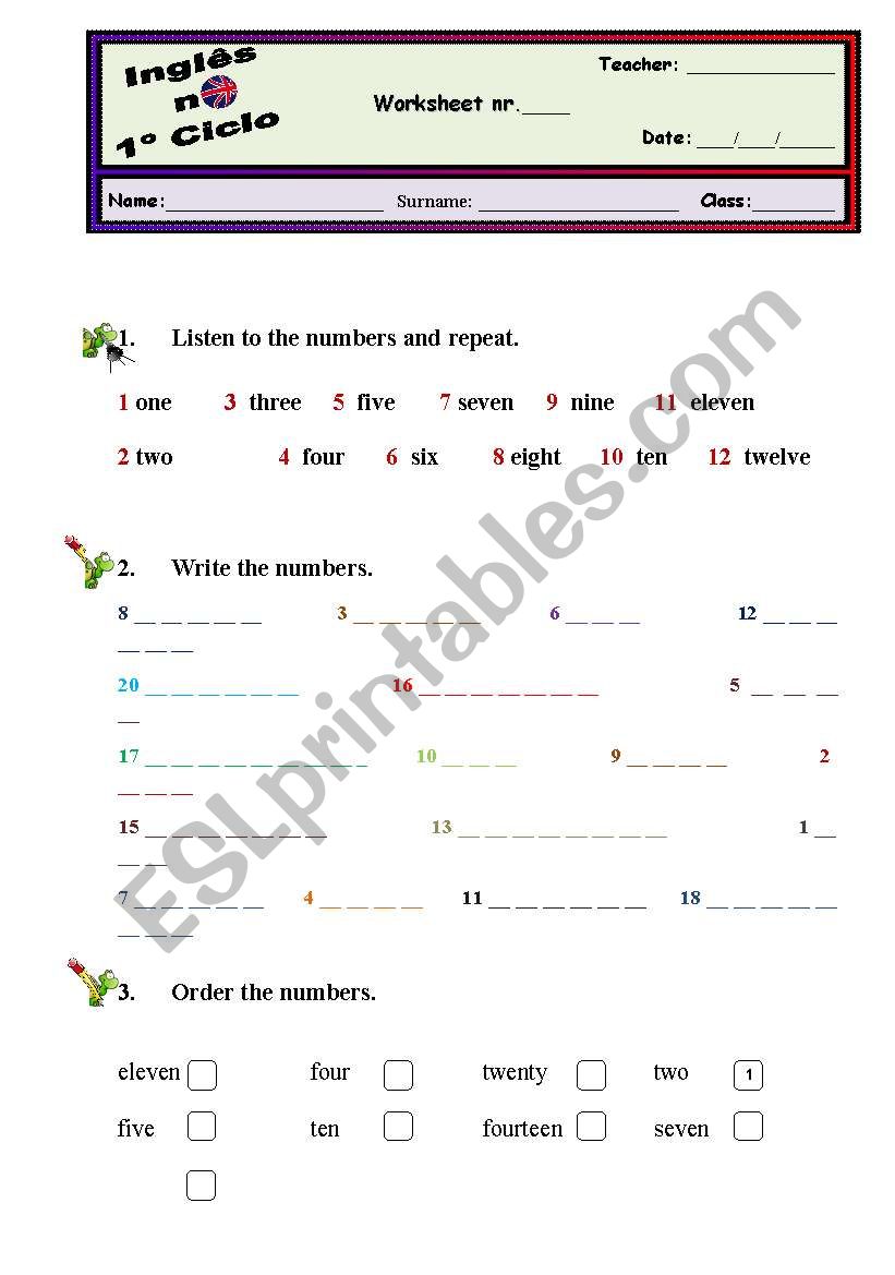 Numbers 2 worksheet