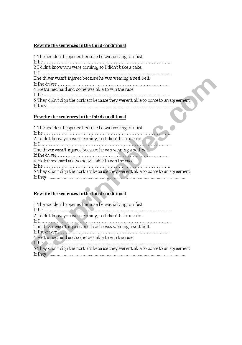 3rd Conditional- Paraphrasing activity