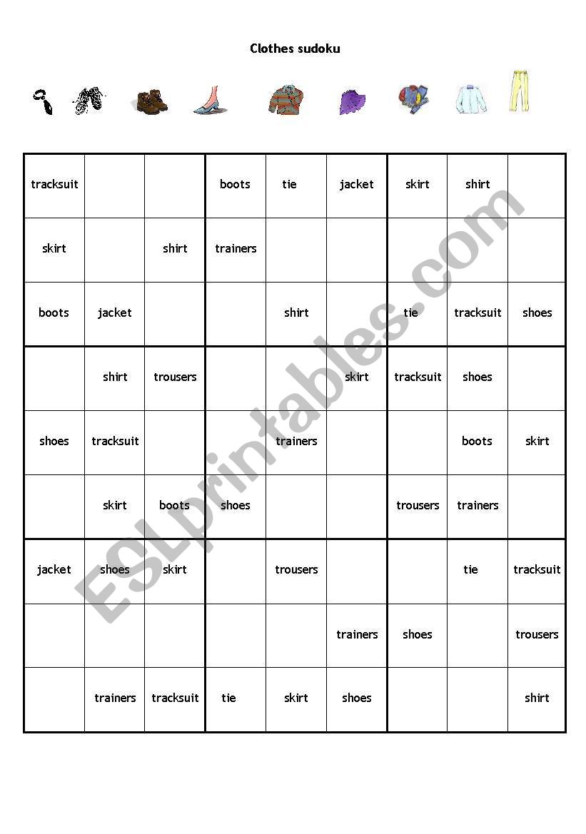 Clothes Sudoku worksheet