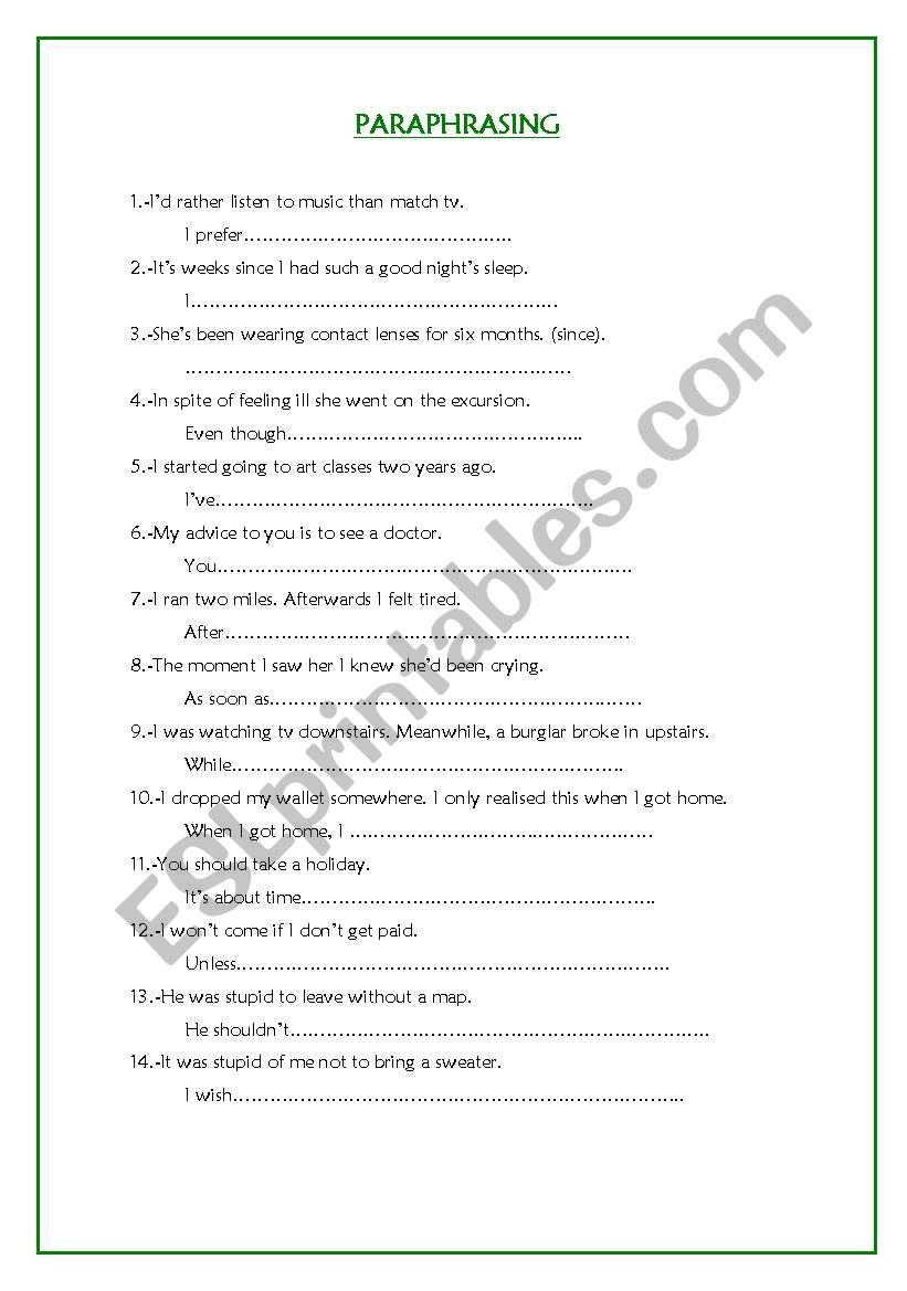 Paraphrasing- grammar revision 