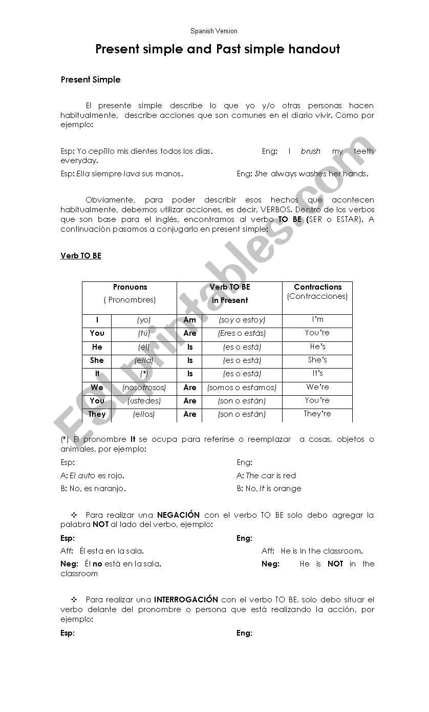 Present and Past Simple Handout