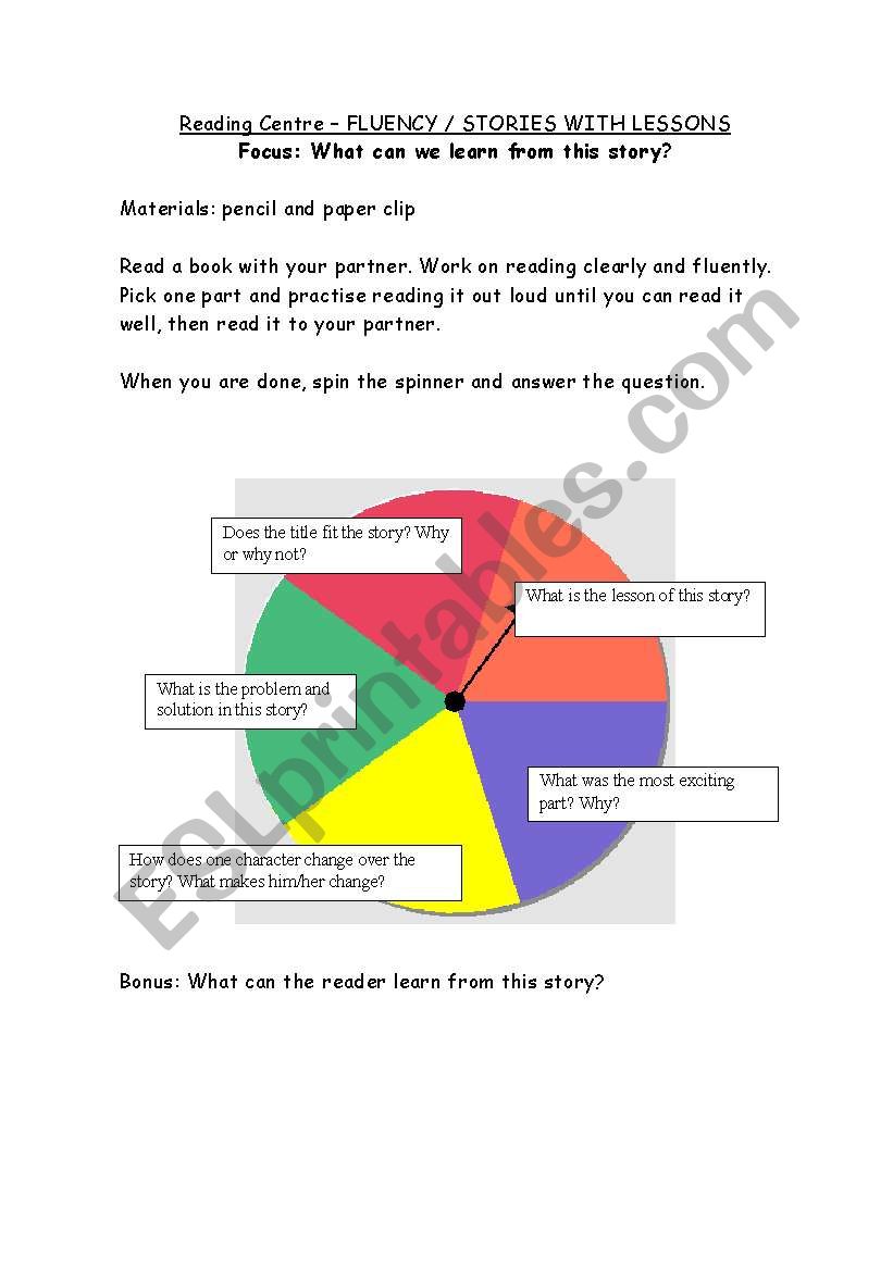Editable Reading Spinner - Stories with Lessons 2