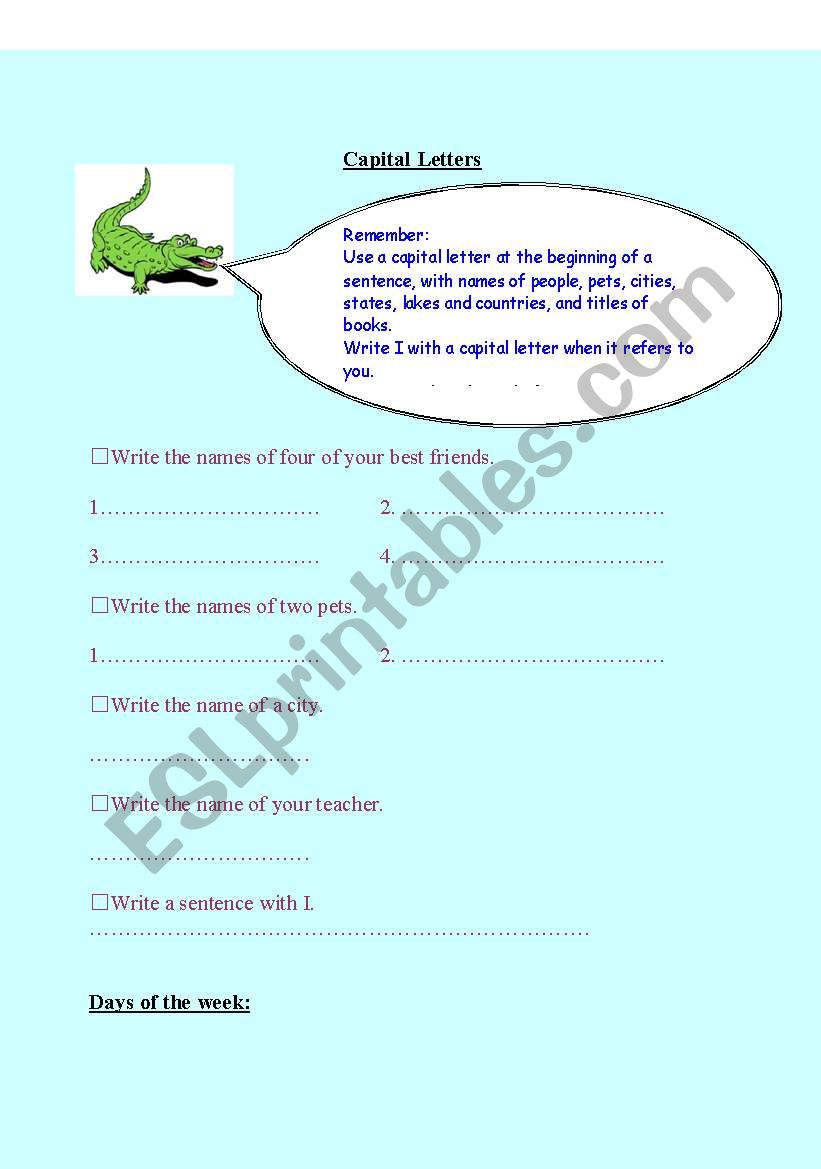 capital letters worksheet