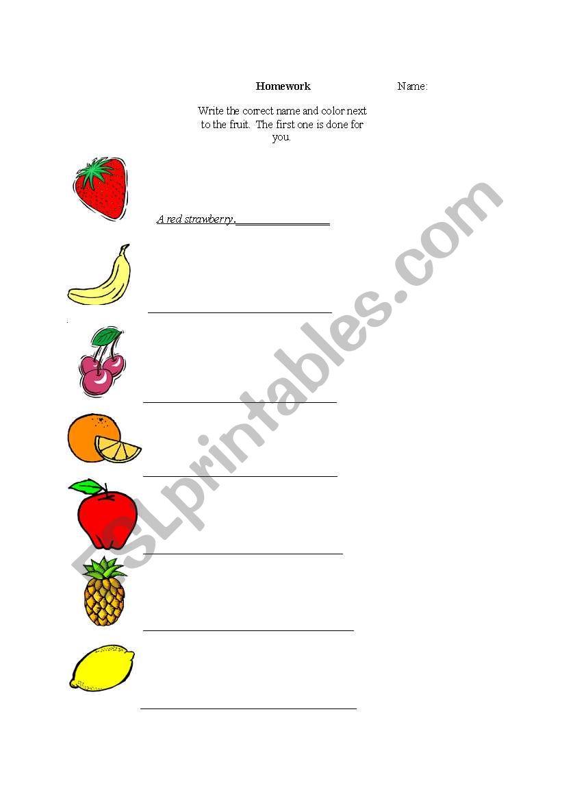 Color and fruit worksheet