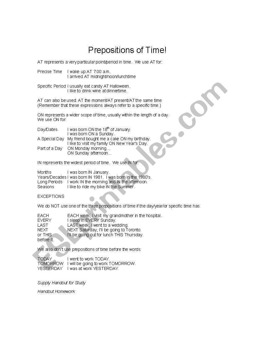 Prepositions of Time AT/ON/IN 