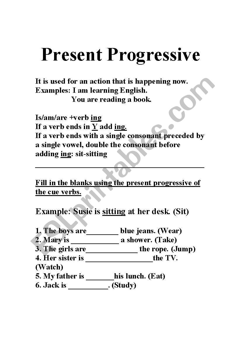 present progressive worksheet