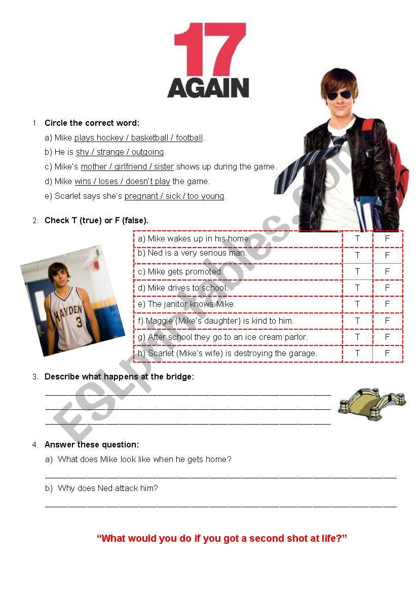 17 again - Movie activity worksheet