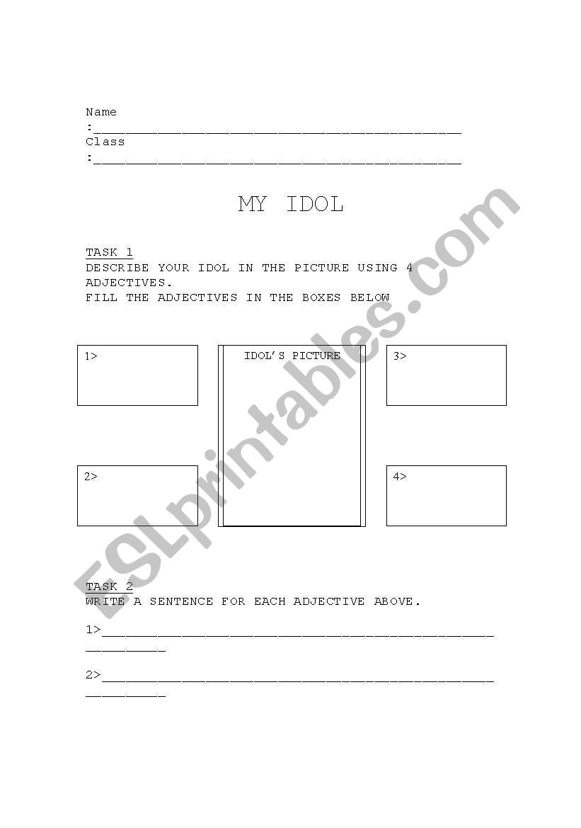 My Idol worksheet worksheet