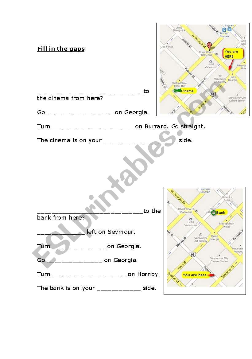 Giving directions - Fill in the gaps