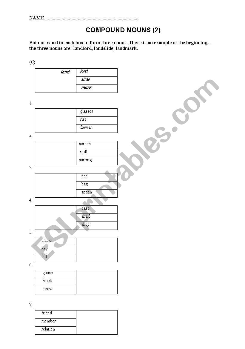 COMPOUND NOUNS(2) worksheet