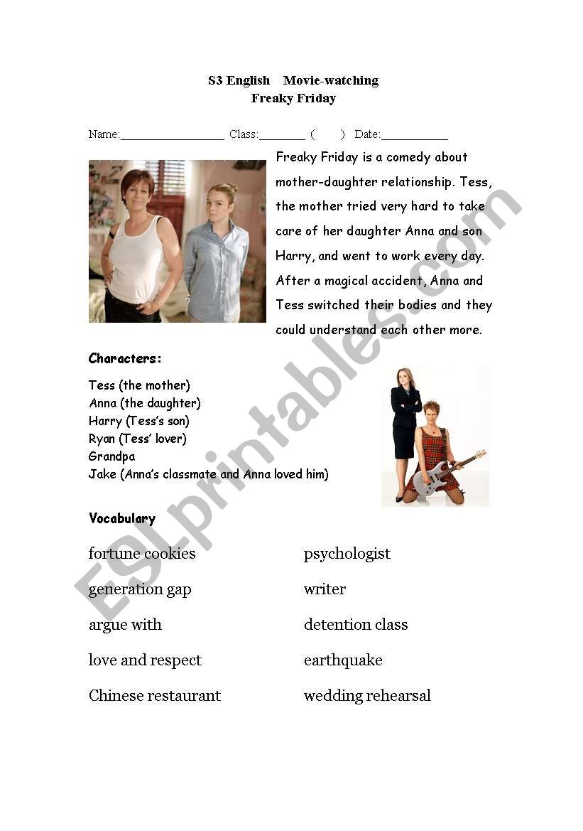 Freaky Friday - extended writing tasks for describing clothes