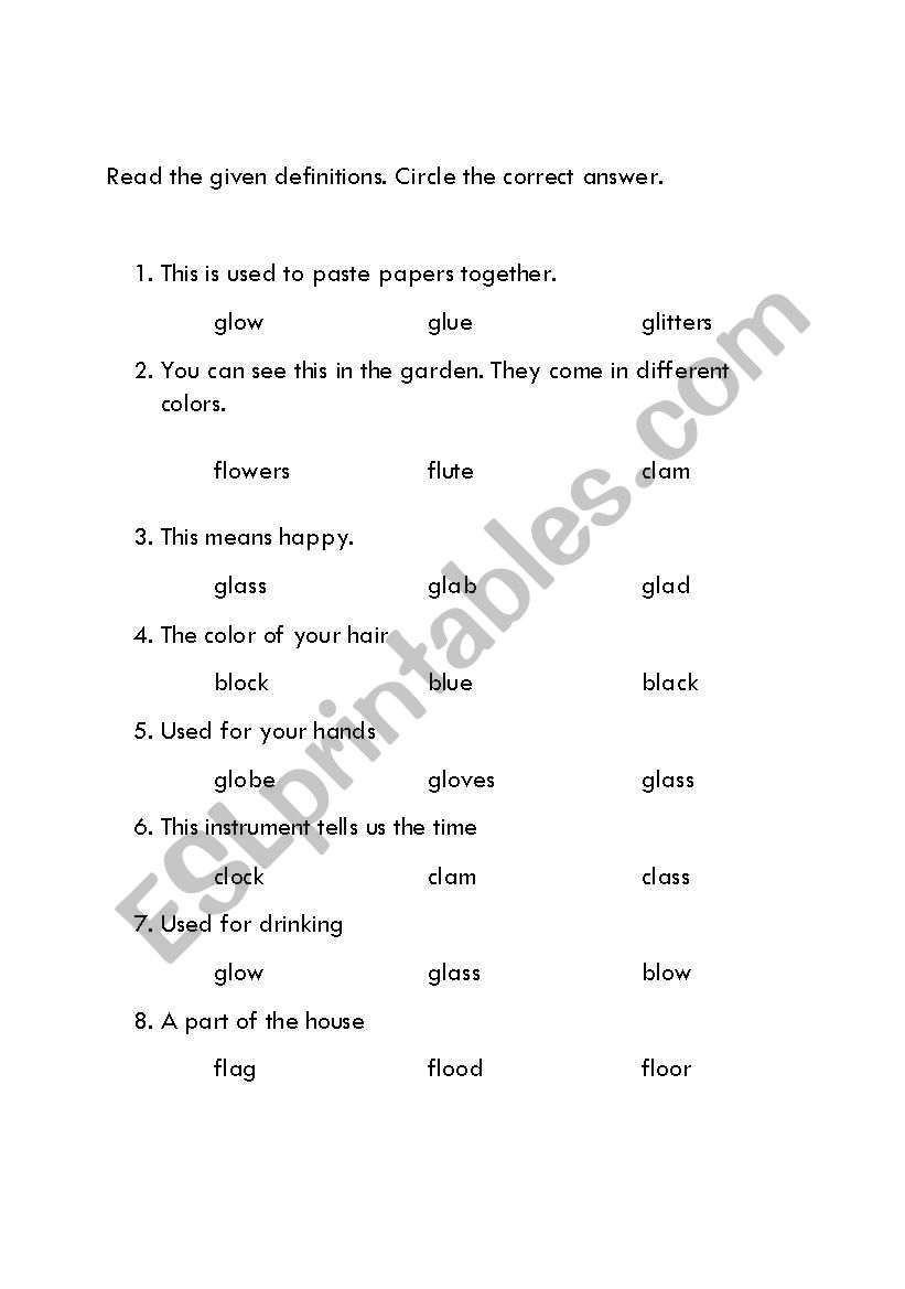 Vocabulary worksheet