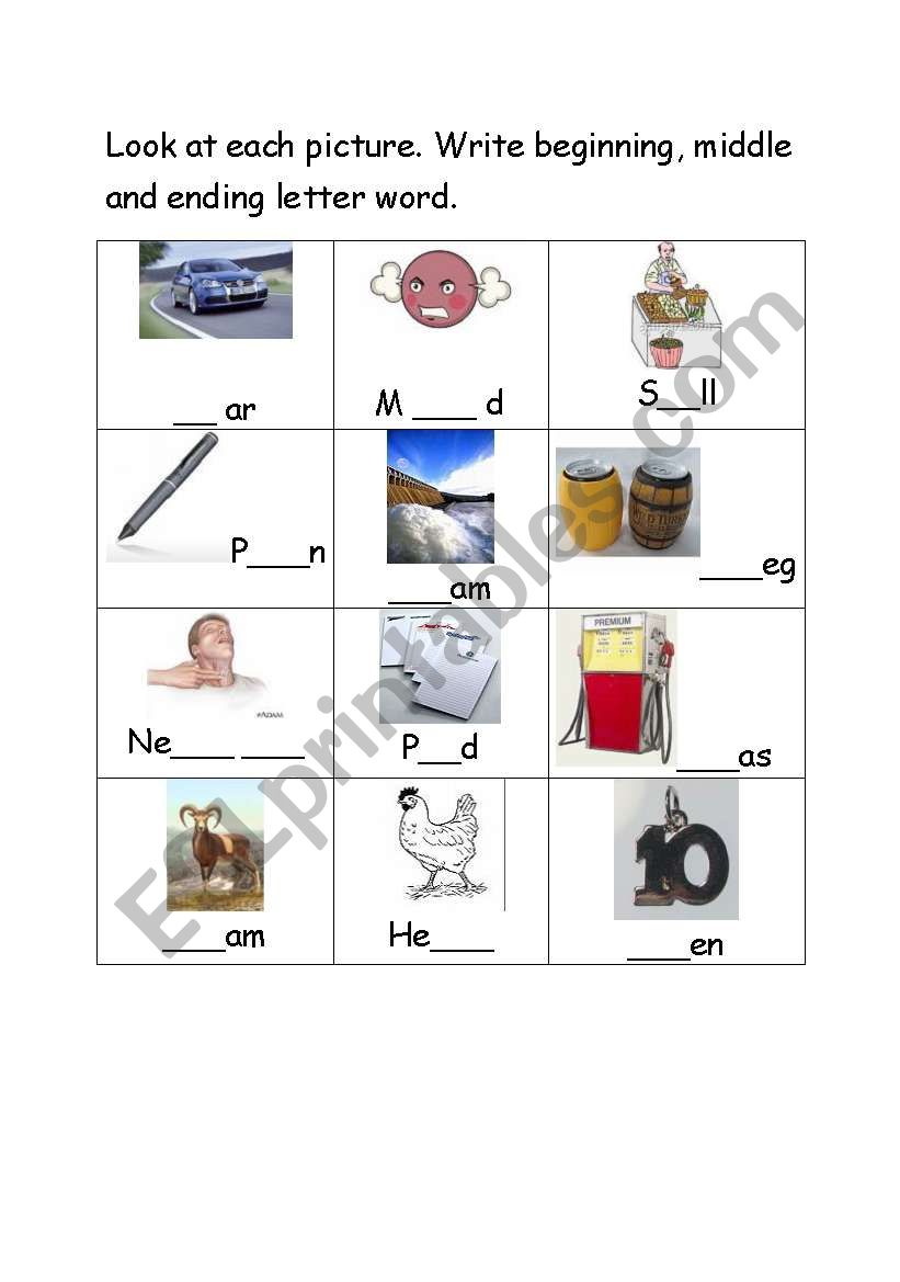 Missing Beginning, Middle and Ending Letter Word